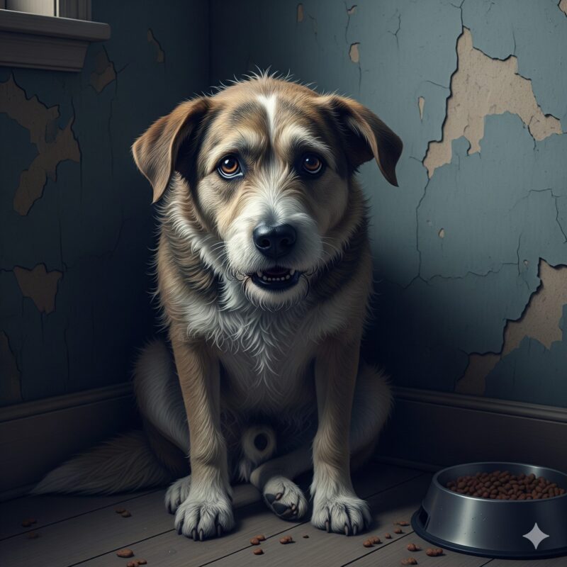 不安そうに鳴く犬の表情