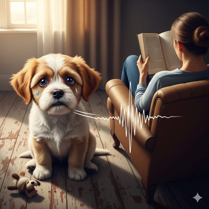 子犬が鳴いている様子