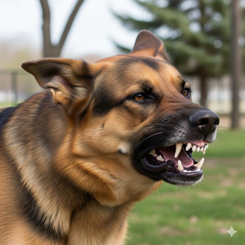 警戒して鳴く犬の姿勢