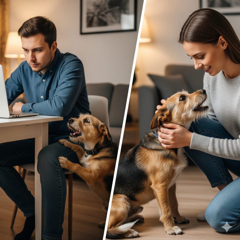 しつけ中の犬と飼い主