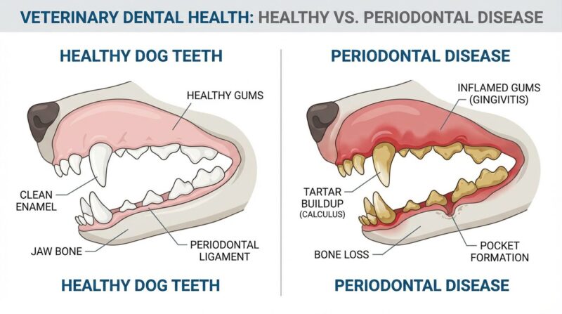 犬の健康な歯と歯周病の歯の比較
