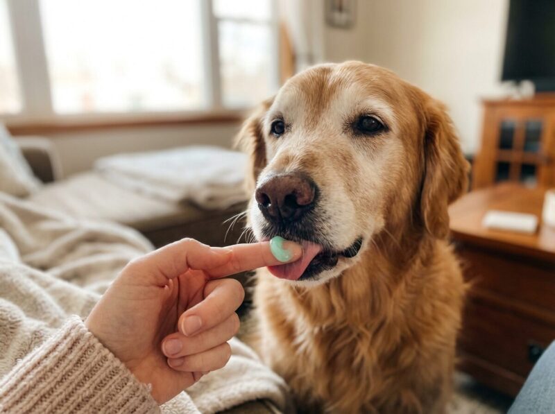 老犬が歯磨きジェルを舐める様子
