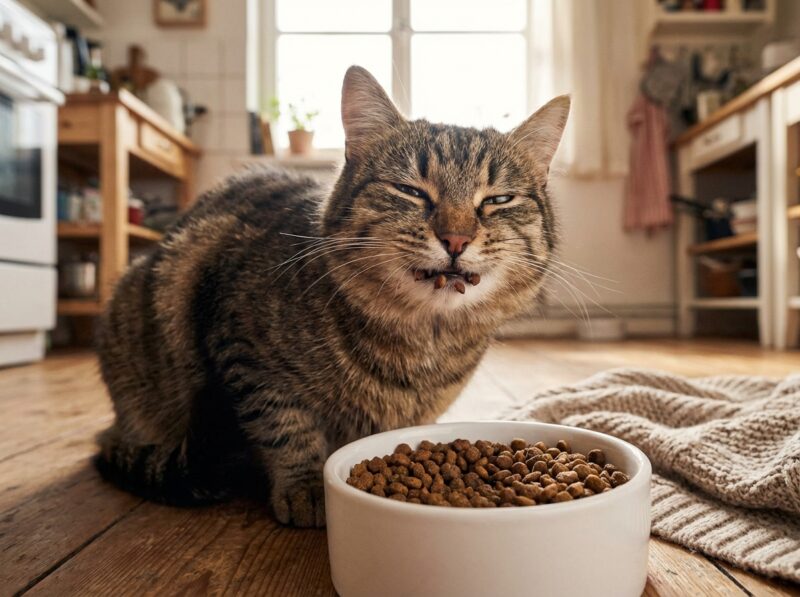 グランツキャットフードを喜んで食べる猫(食いつきの良さを実感)