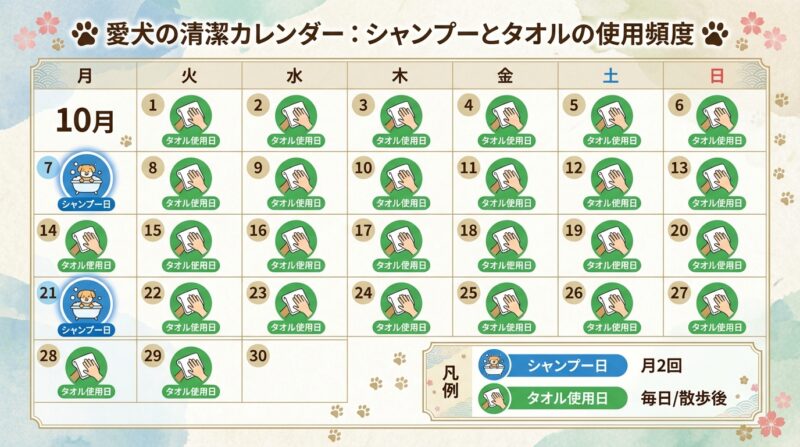 犬用シャンプータオル使用頻度の目安カレンダー