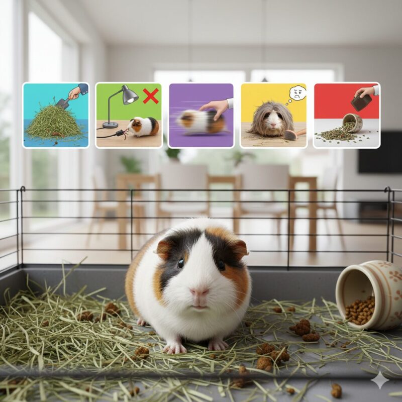 モルモットの飼育で悩む飼い主のイメージ