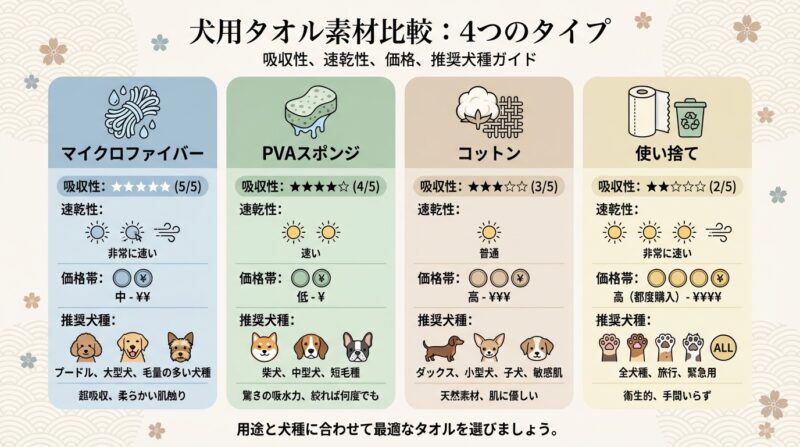 犬用シャンプータオル素材別比較図