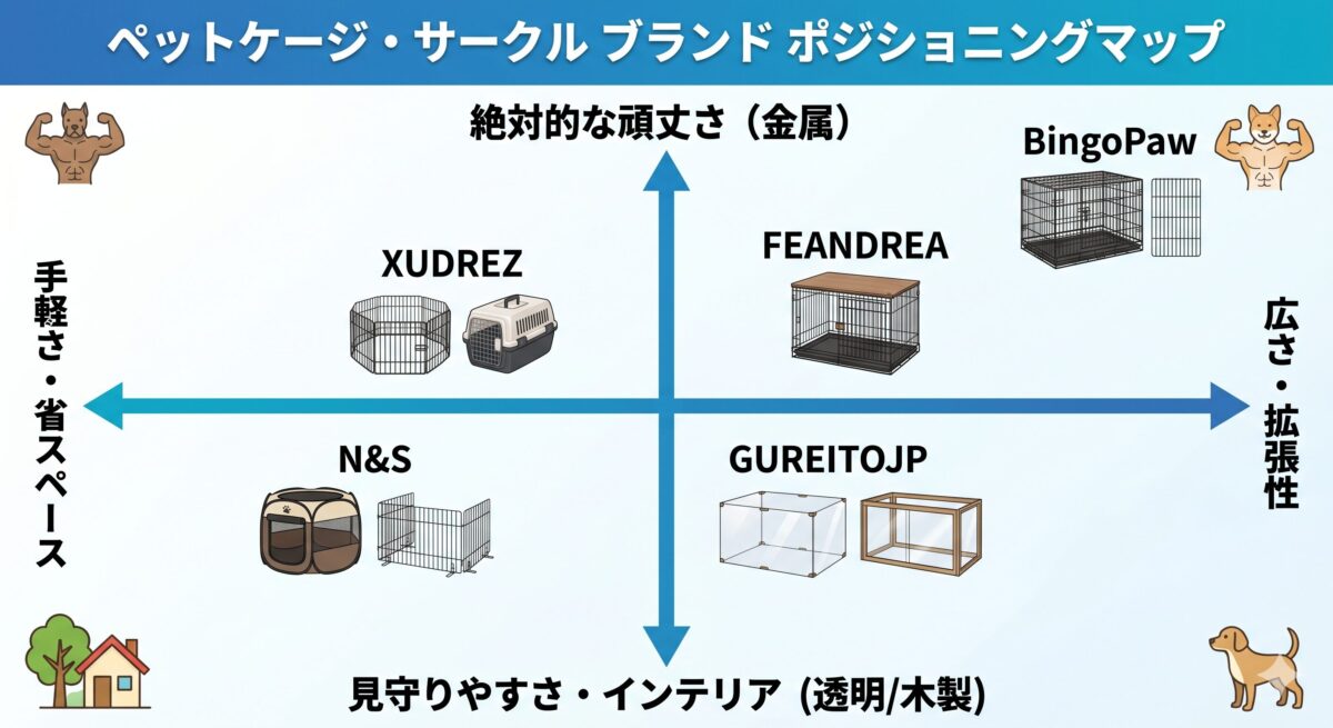 チンチラ用部屋んぽサークルおすすめ5選の目的別ポジショニングマップ