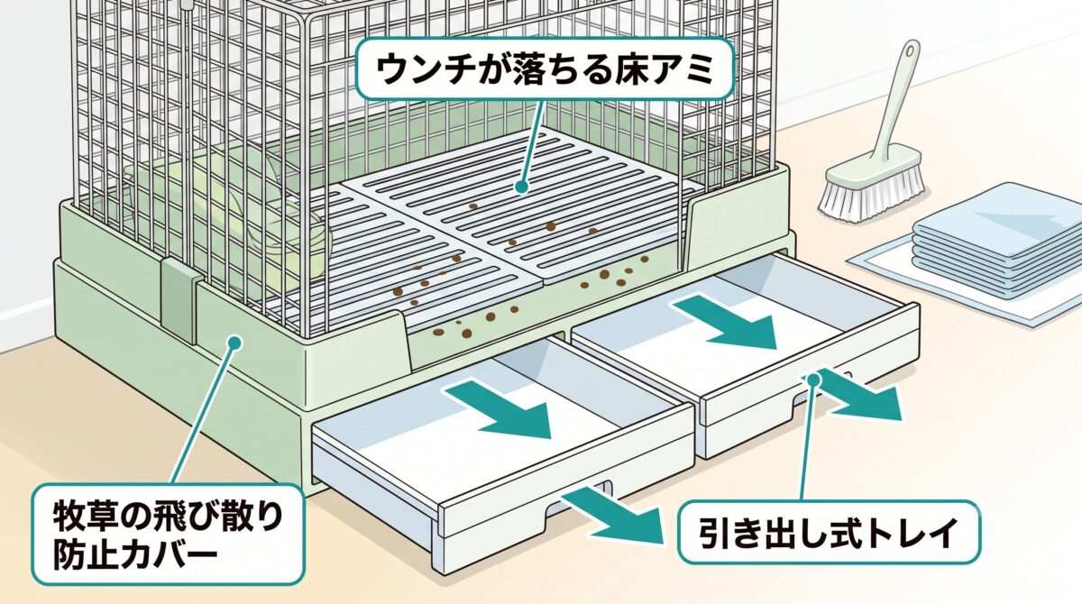 引き出し式トレーが付いた、掃除しやすいモルモット用ケージ