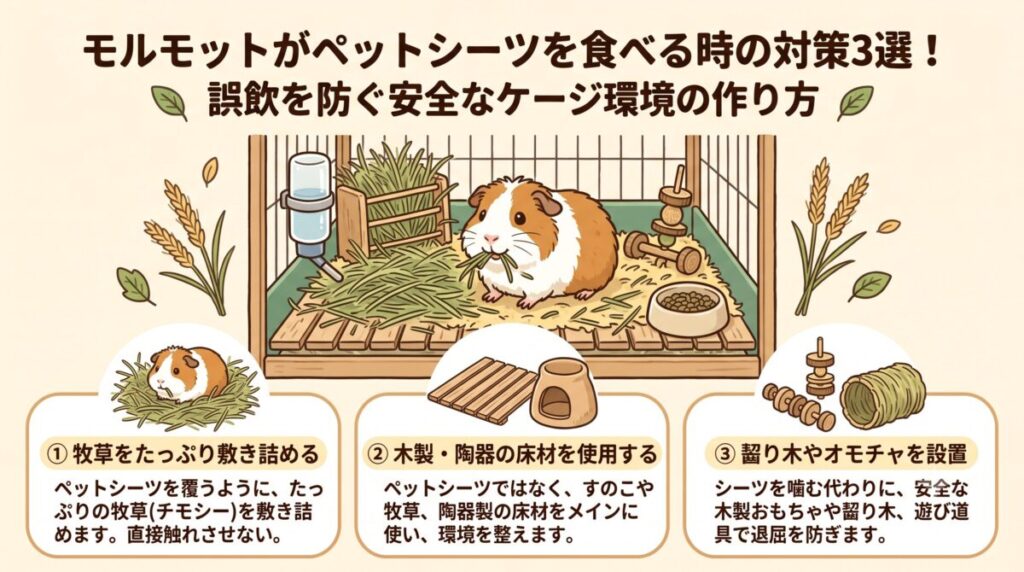 モルモットがペットシーツを食べる時の対策3選！誤飲を防ぐ安全なケージ環境の作り方
