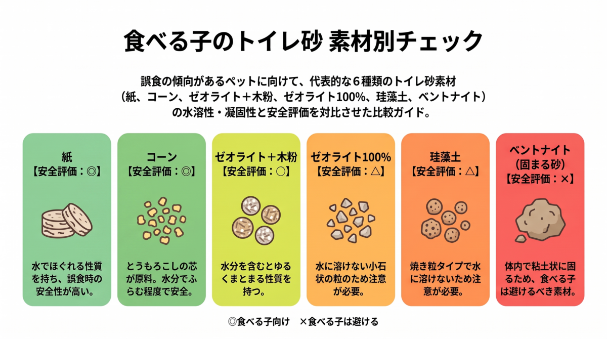 ハムスターがトイレ砂を食べる3つの理由を示した図。好奇心、ストレス、食事のかたより